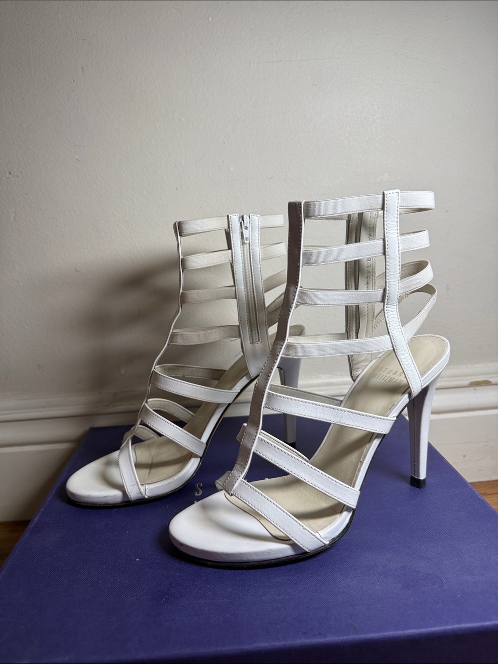 Stuart Weitzman White Strappy Gladiator High Heel Sandals